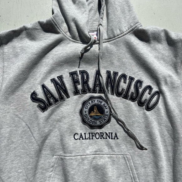 Men's San Francisco Hoodie Gray Spell-Out XL West Coast CA Pocket Bay Wharf City - Picture 4 of 14